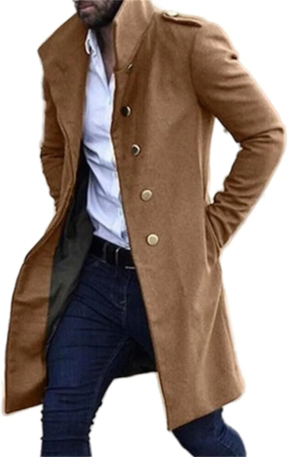 crazynekos Men's Woolen Trench Coat French Business Overcoat Winter Warm Long Top Coat