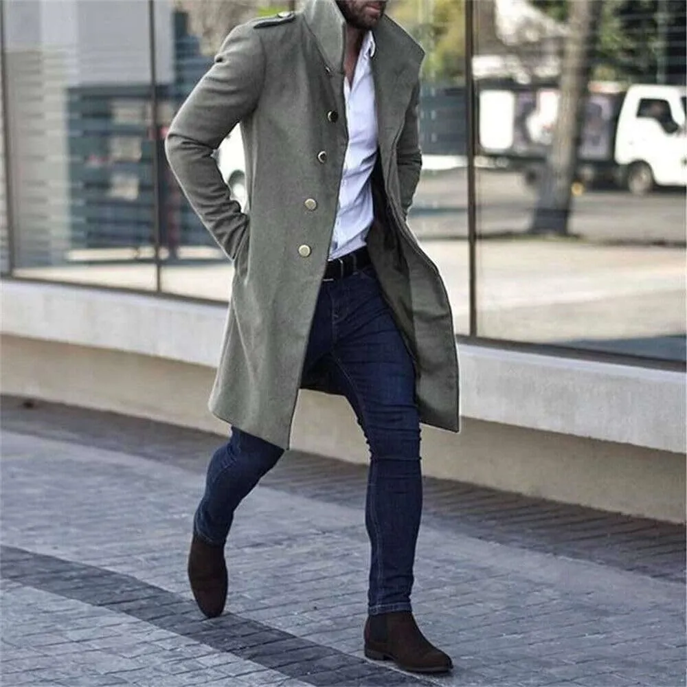 crazynekos Men's Woolen Trench Coat French Business Overcoat Winter Warm Long Top Coat