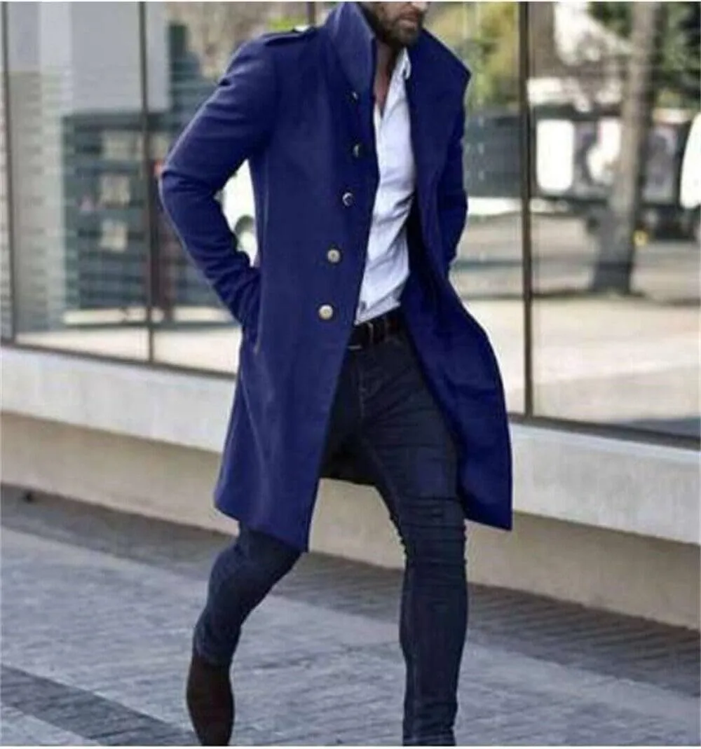 crazynekos Men's Woolen Trench Coat French Business Overcoat Winter Warm Long Top Coat