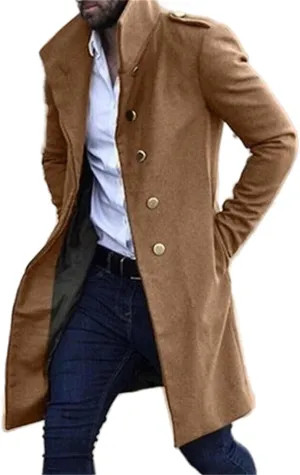 crazynekos Men's Woolen Trench Coat French Business Overcoat Winter Warm Long Top Coat
