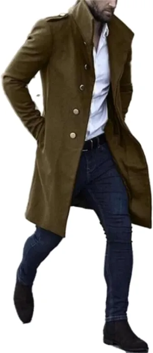 crazynekos Men's Woolen Trench Coat French Business Overcoat Winter Warm Long Top Coat