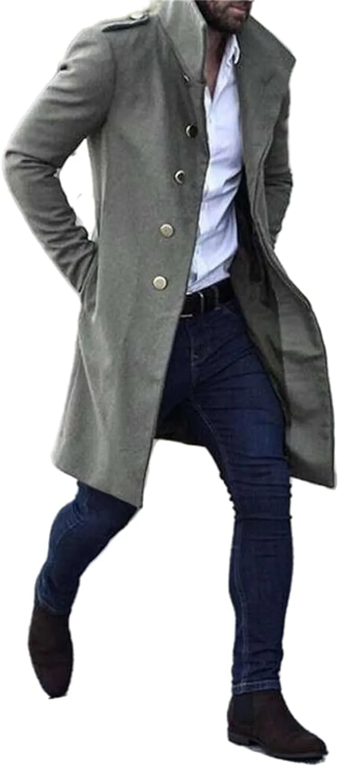 crazynekos Men's Woolen Trench Coat French Business Overcoat Winter Warm Long Top Coat
