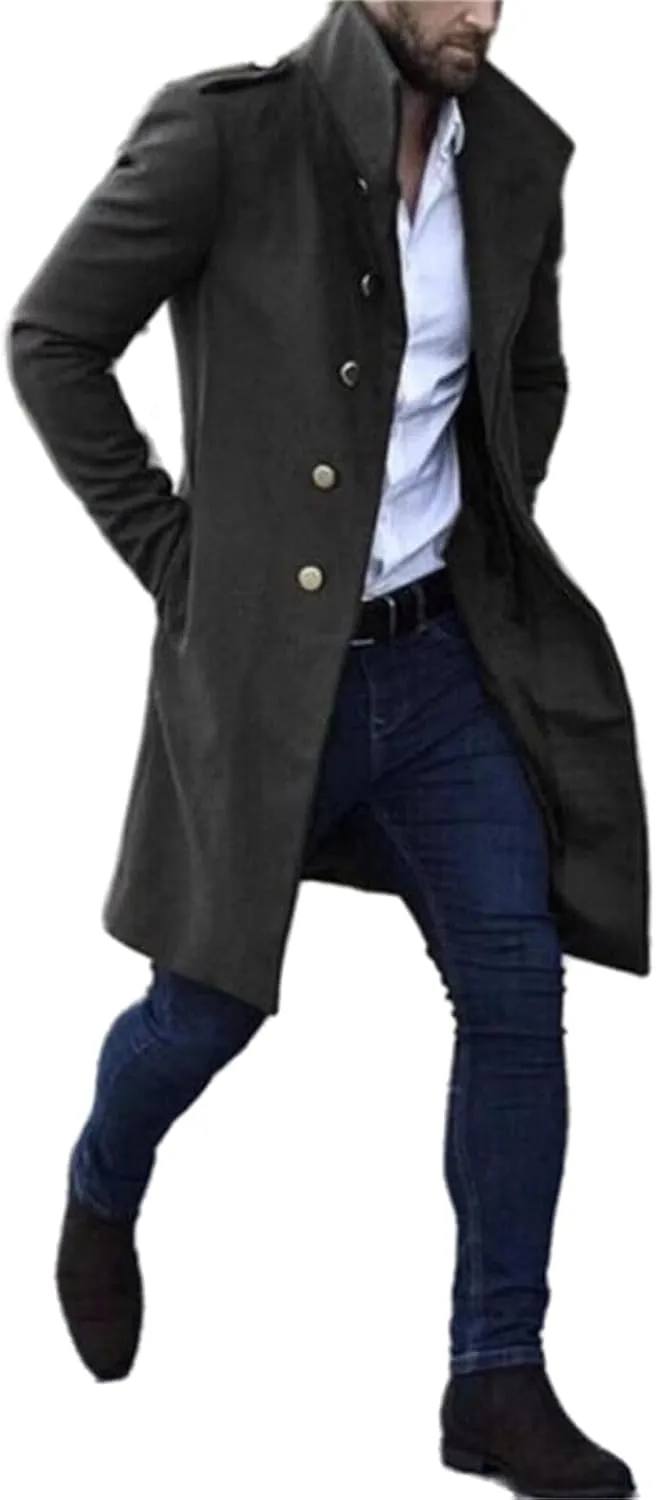 crazynekos Men's Woolen Trench Coat French Business Overcoat Winter Warm Long Top Coat