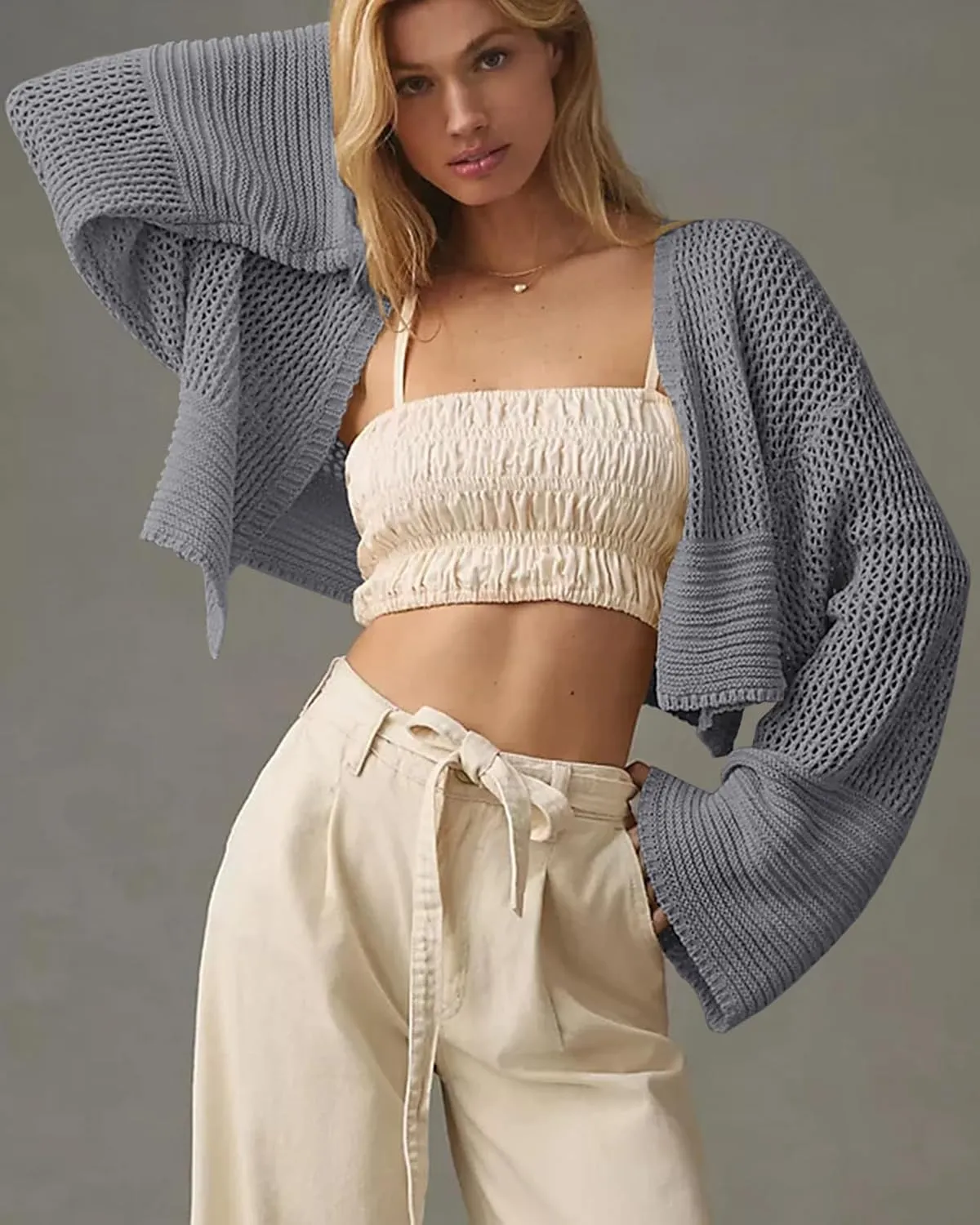 Cropped Cardigan Sweaters for Women Kimonos Boho Lightweight Summer Open Front Knit Cardigan Outerwear