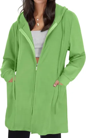 Cucuchy Style Womens Long Hoodies Casual Zip Up Tunic Sweatshirt Open Front Cardigan