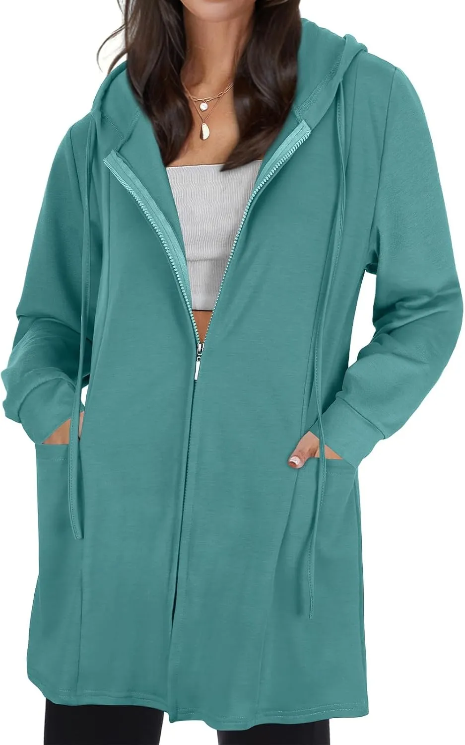 Cucuchy Style Womens Long Hoodies Casual Zip Up Tunic Sweatshirt Open Front Cardigan