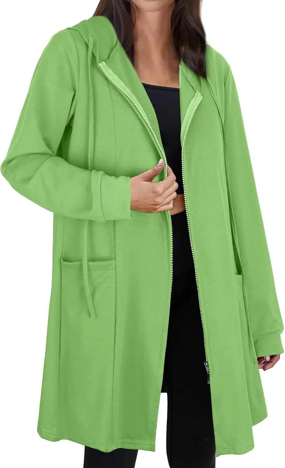 Cucuchy Style Womens Long Hoodies Casual Zip Up Tunic Sweatshirt Open Front Cardigan