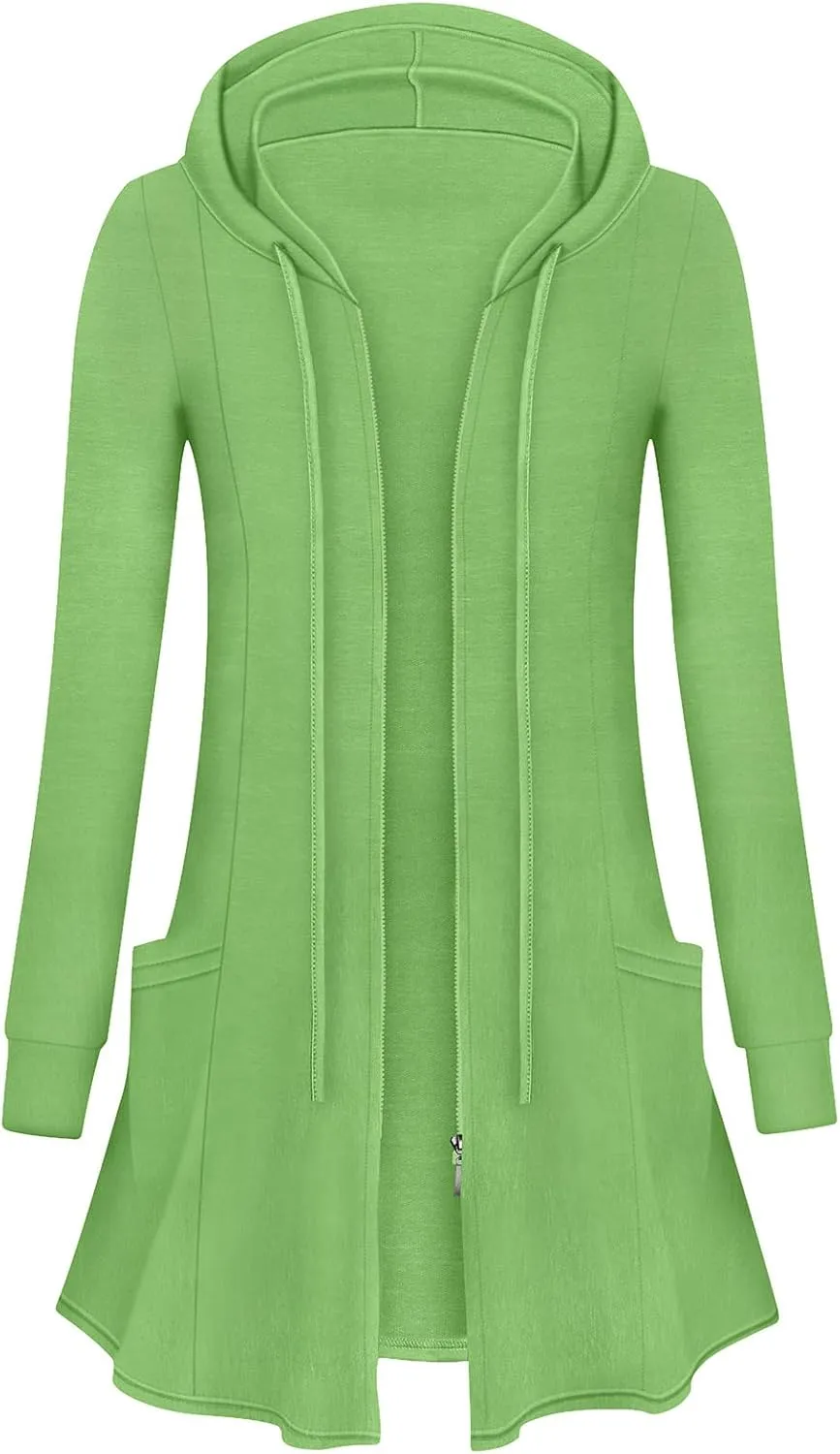 Cucuchy Style Womens Long Hoodies Casual Zip Up Tunic Sweatshirt Open Front Cardigan