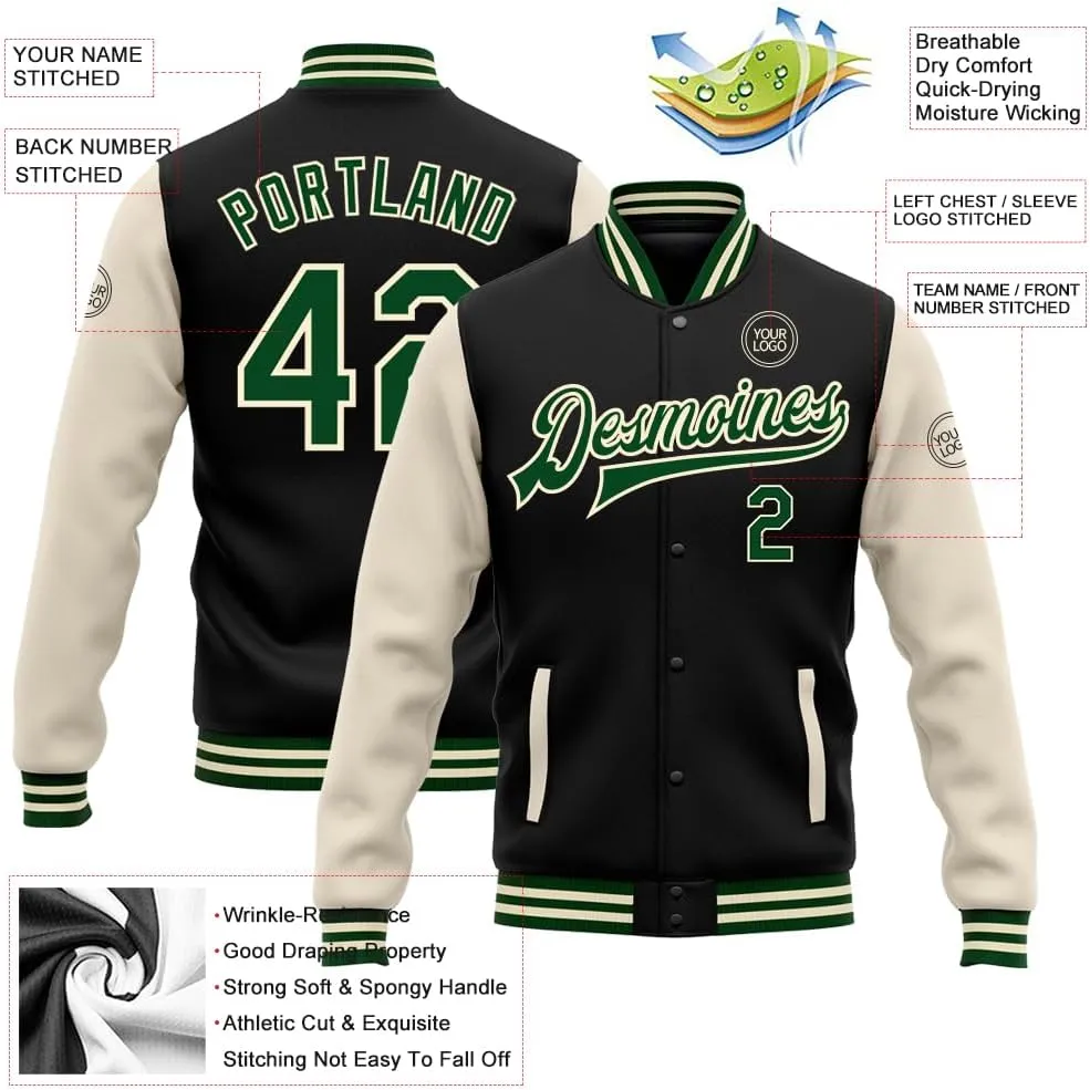 Custom Men Varsity Leather Sleeve Jacket Personalized Baseball Letterman Jackets Unisex Coats Stitched Name Number