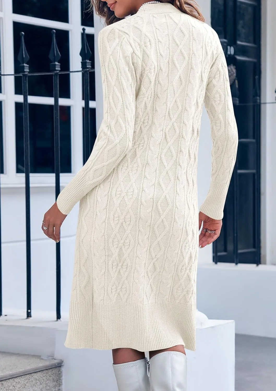 Danedvi Women's Long Cardigans Long Sleeve Cable Knit Button Down Open Front Chunky Knit Sweaters Coats with Pockets