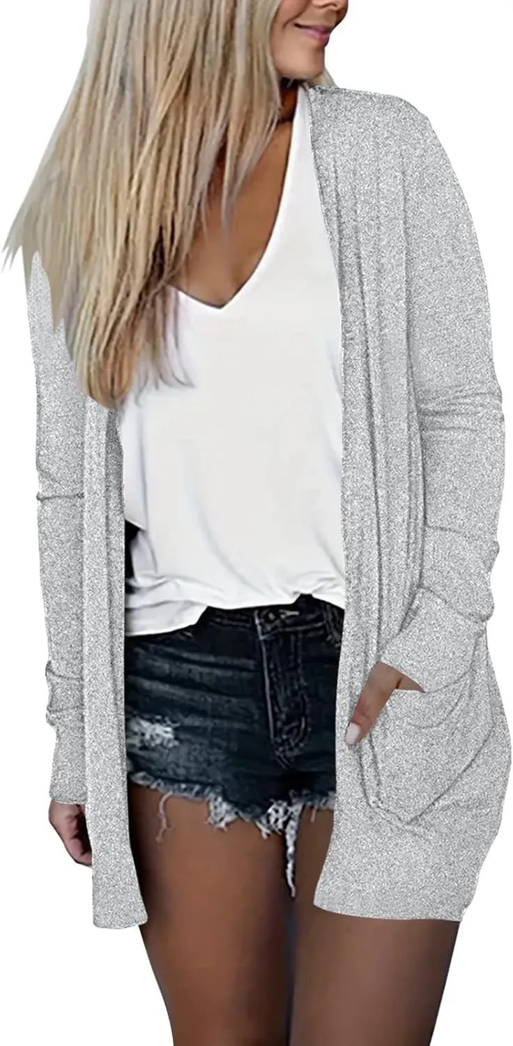 DB MOON Womens Long Cardigan 2025 Fall Lightweight Long Sleeve 0pen Front Sweater with Pockets