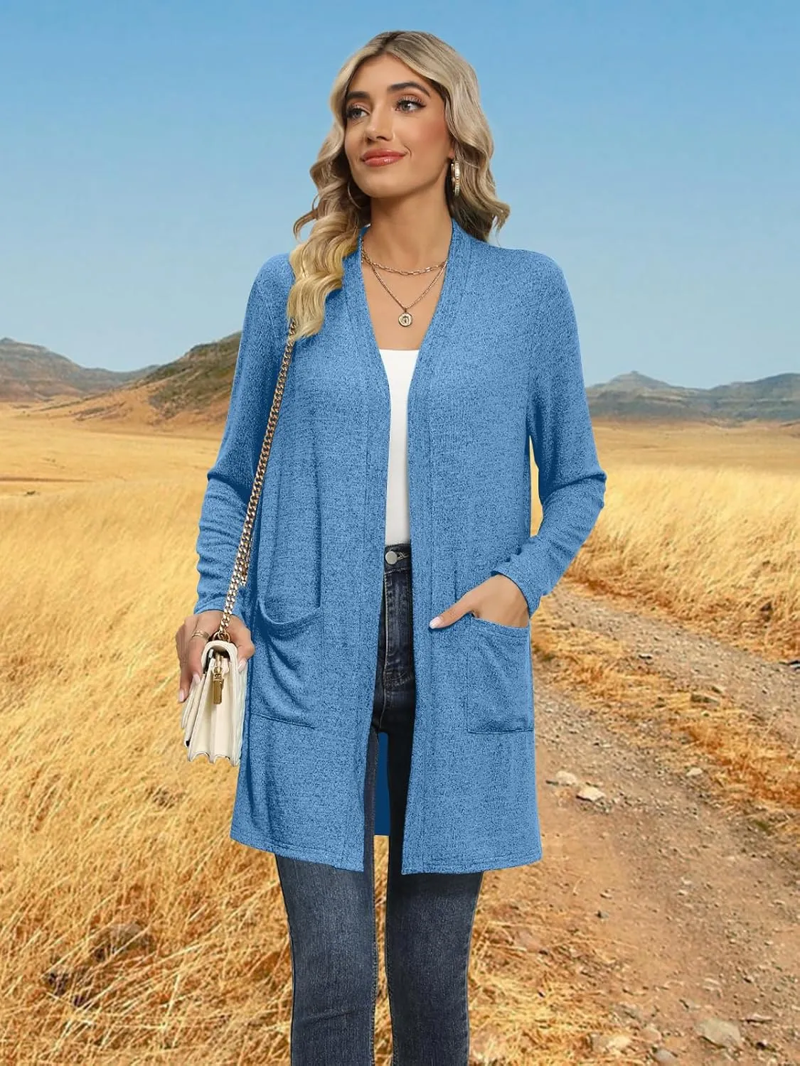 DB MOON Womens Long Cardigan 2025 Fall Lightweight Long Sleeve 0pen Front Sweater with Pockets