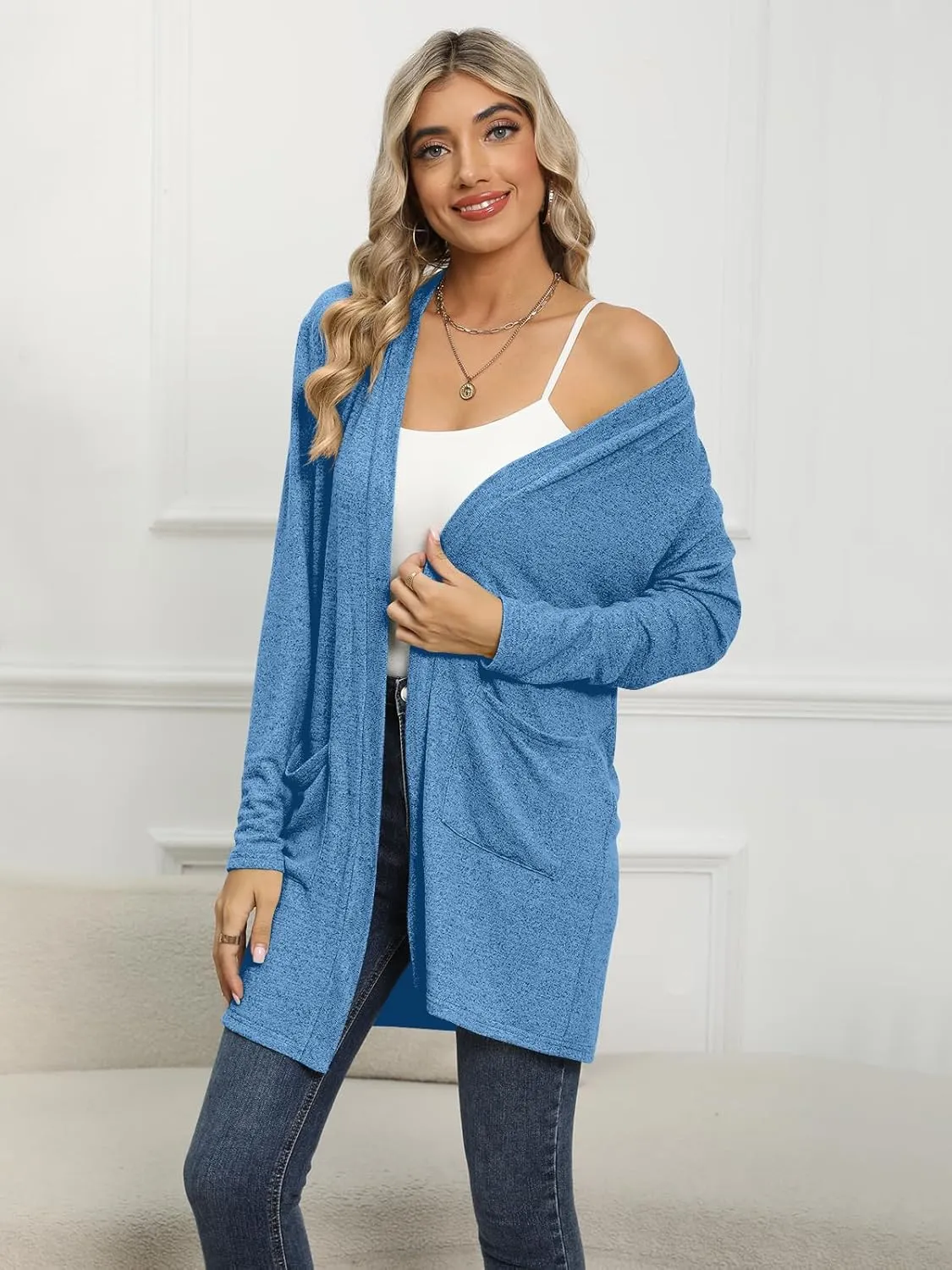DB MOON Womens Long Cardigan 2025 Fall Lightweight Long Sleeve 0pen Front Sweater with Pockets