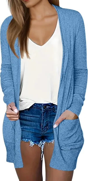 DB MOON Womens Long Cardigan 2025 Fall Lightweight Long Sleeve 0pen Front Sweater with Pockets