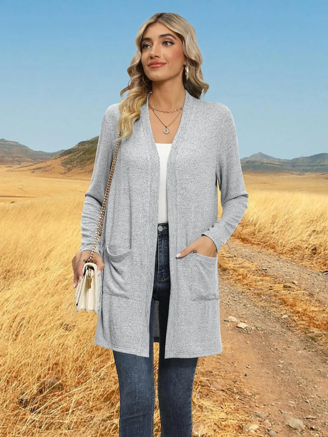 DB MOON Womens Long Cardigan 2025 Fall Lightweight Long Sleeve 0pen Front Sweater with Pockets
