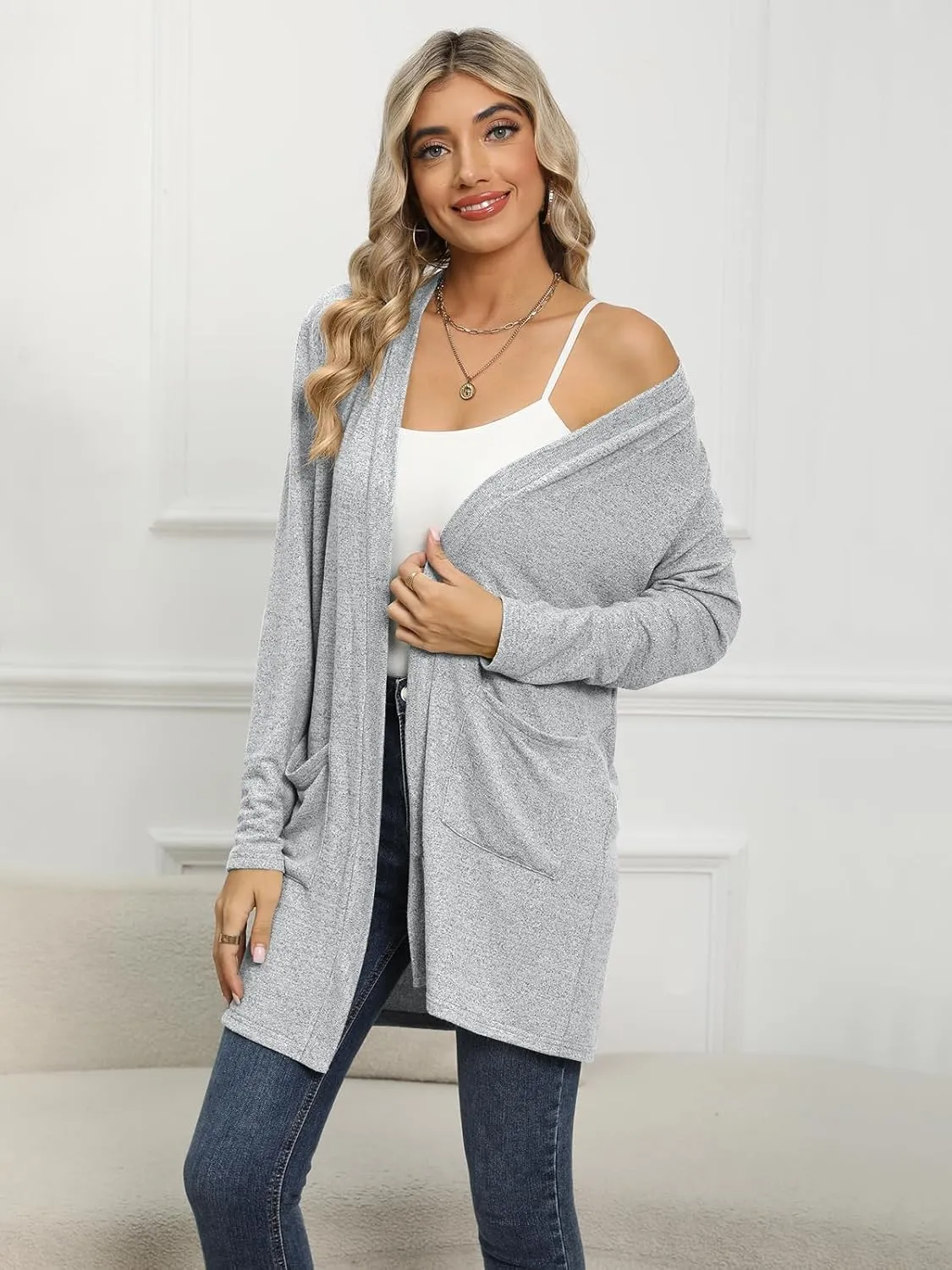 DB MOON Womens Long Cardigan 2025 Fall Lightweight Long Sleeve 0pen Front Sweater with Pockets