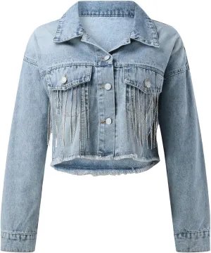 Denim Jackets For Women Womens Casual Jacket Loose Pocket Button Tassel Denim Jacket Fall Jackets For Women