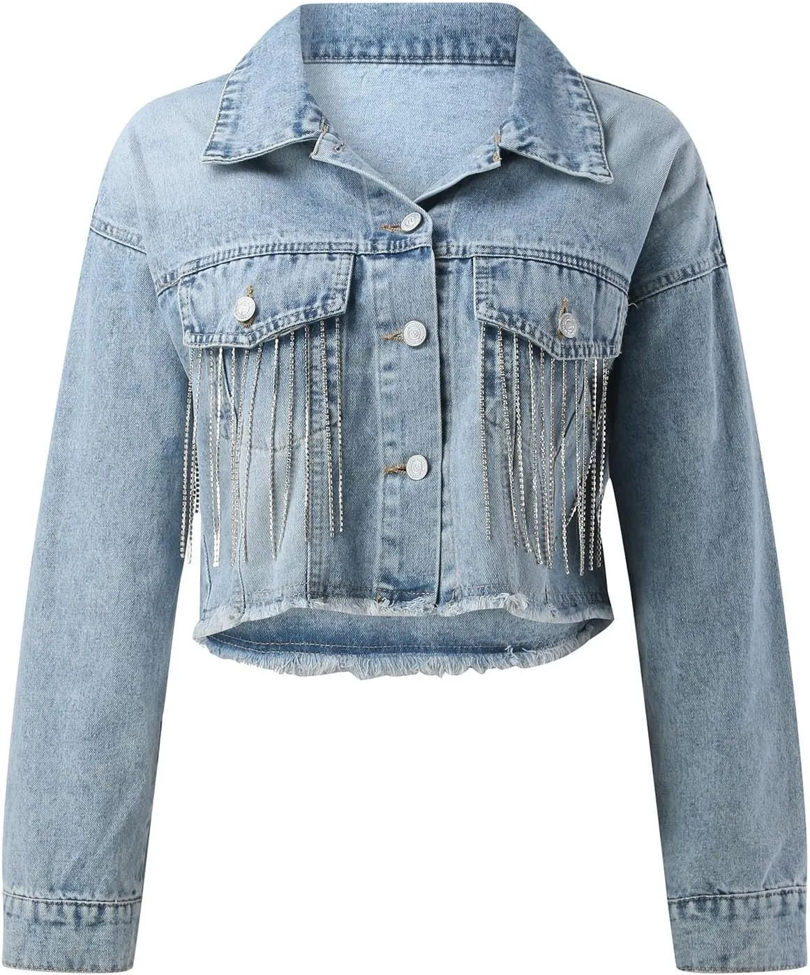 Denim Jackets For Women Womens Casual Jacket Loose Pocket Button Tassel Denim Jacket Fall Jackets For Women