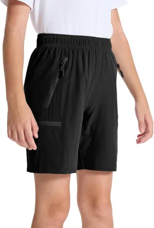 DEVOROPA Youth Boys Hiking Cargo Shorts Lightweight Quick Dry Athletic Running Workout Shorts Water Resistant Zip Pockets