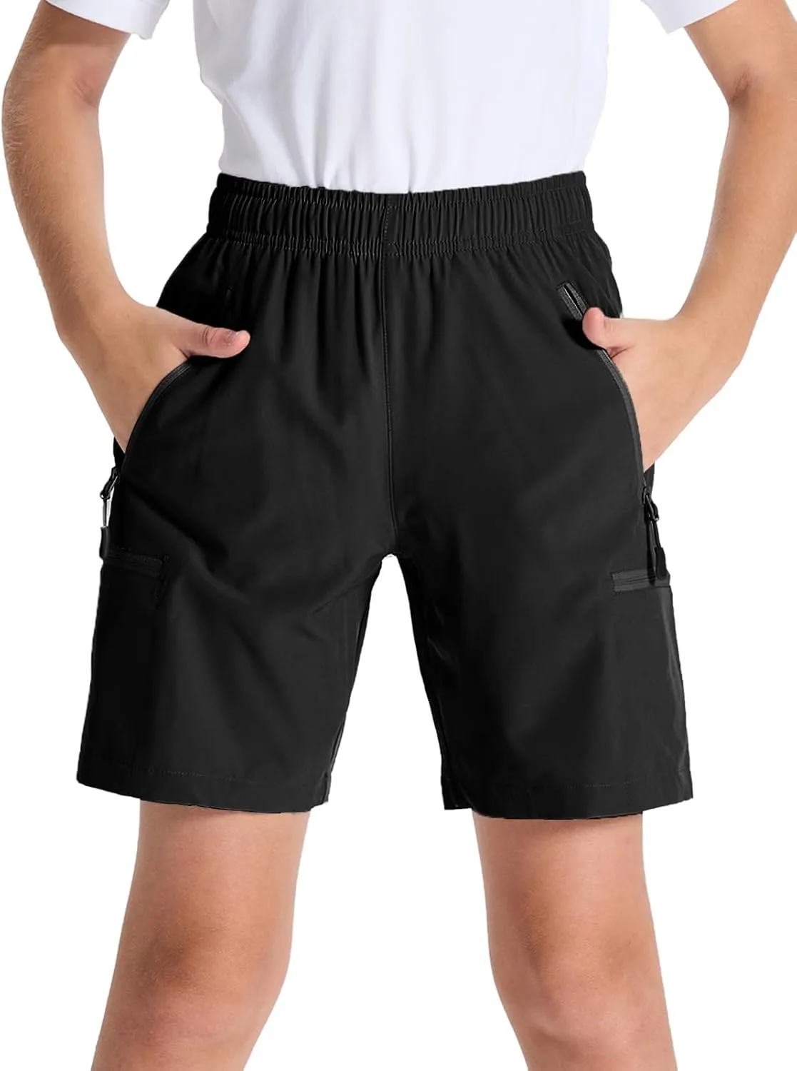 DEVOROPA Youth Boys Hiking Cargo Shorts Lightweight Quick Dry Athletic Running Workout Shorts Water Resistant Zip Pockets