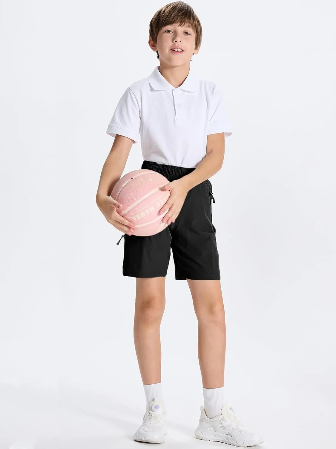 DEVOROPA Youth Boys Hiking Cargo Shorts Lightweight Quick Dry Athletic Running Workout Shorts Water Resistant Zip Pockets
