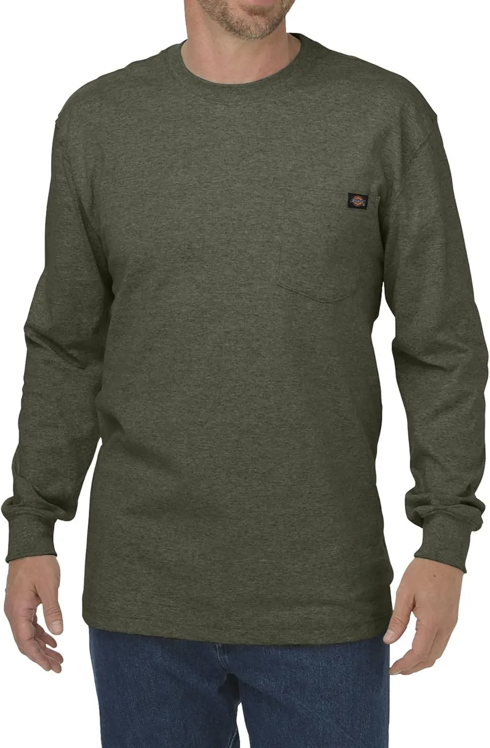 Dickies mens Long Sleeve Heavyweight Crew Neck T Shirt, Moss Green, Medium US
