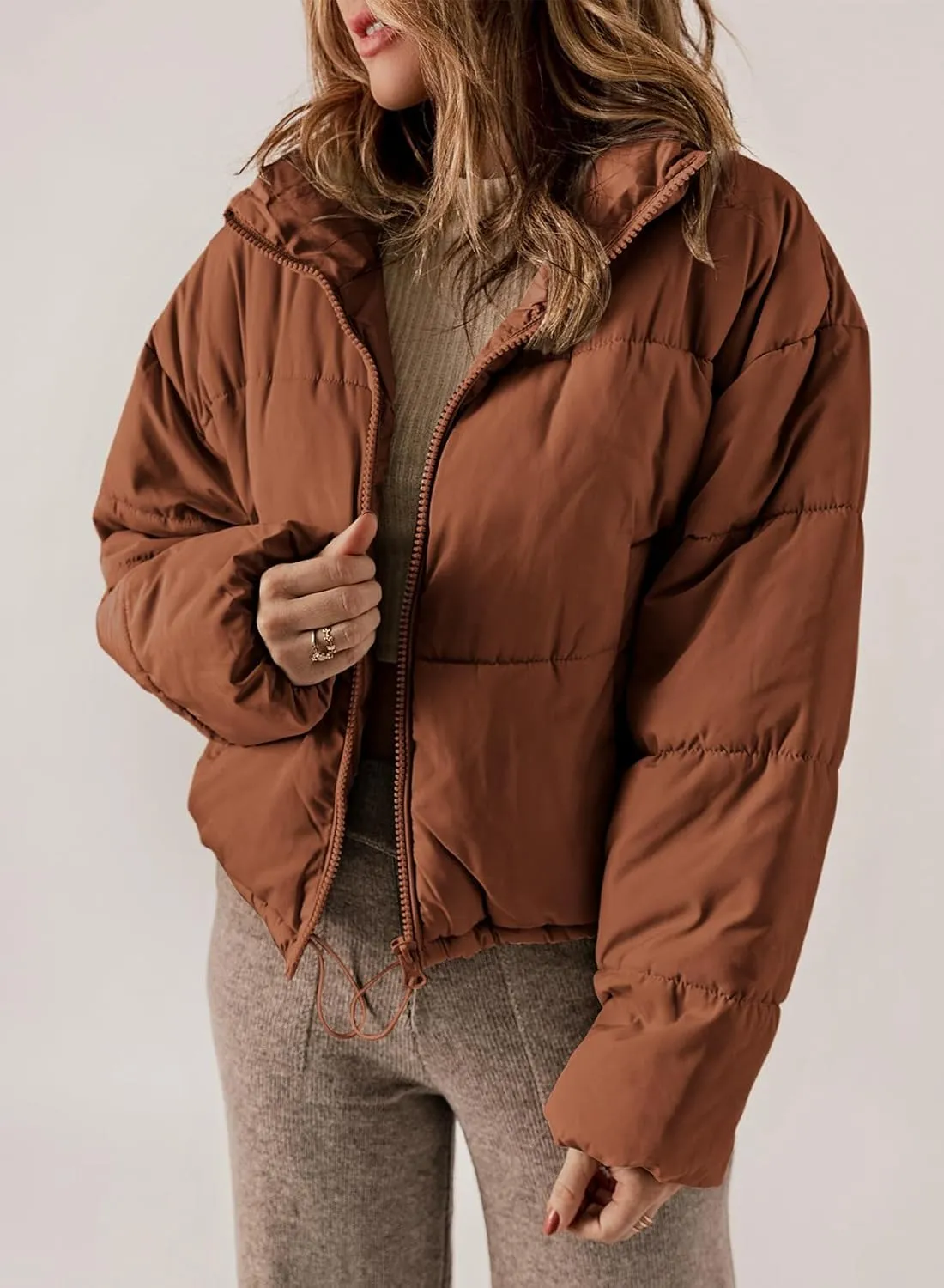 Dokotoo Womens Winter Quilted Jackets Long Sleeve Full Zip Puffer Jacket Coats with Pockets