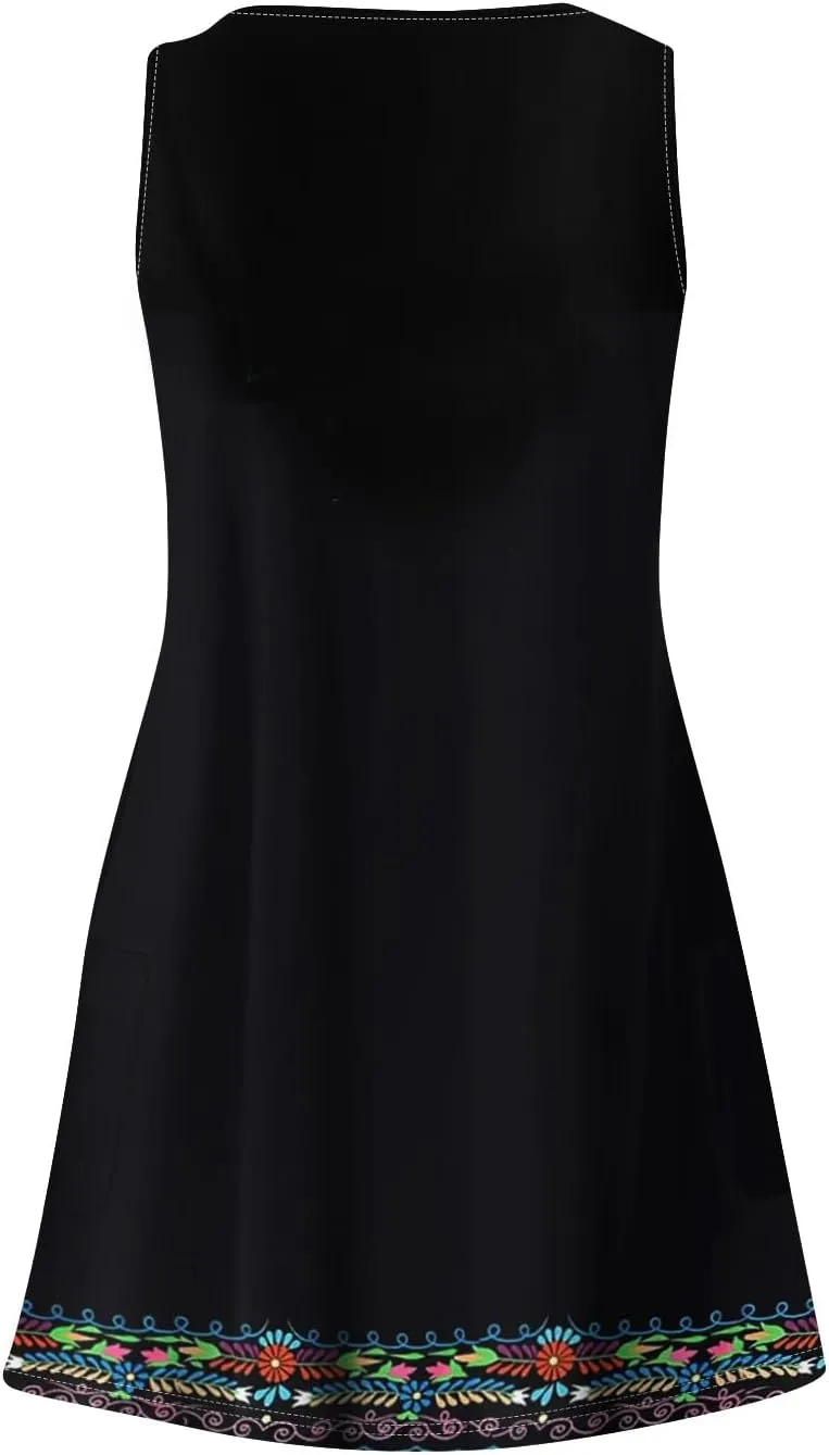 Dresses for Women 2025 Casual V Neck Mini Sleeveless Summer Sun Dress Loose Fit Sundresses with Pockets