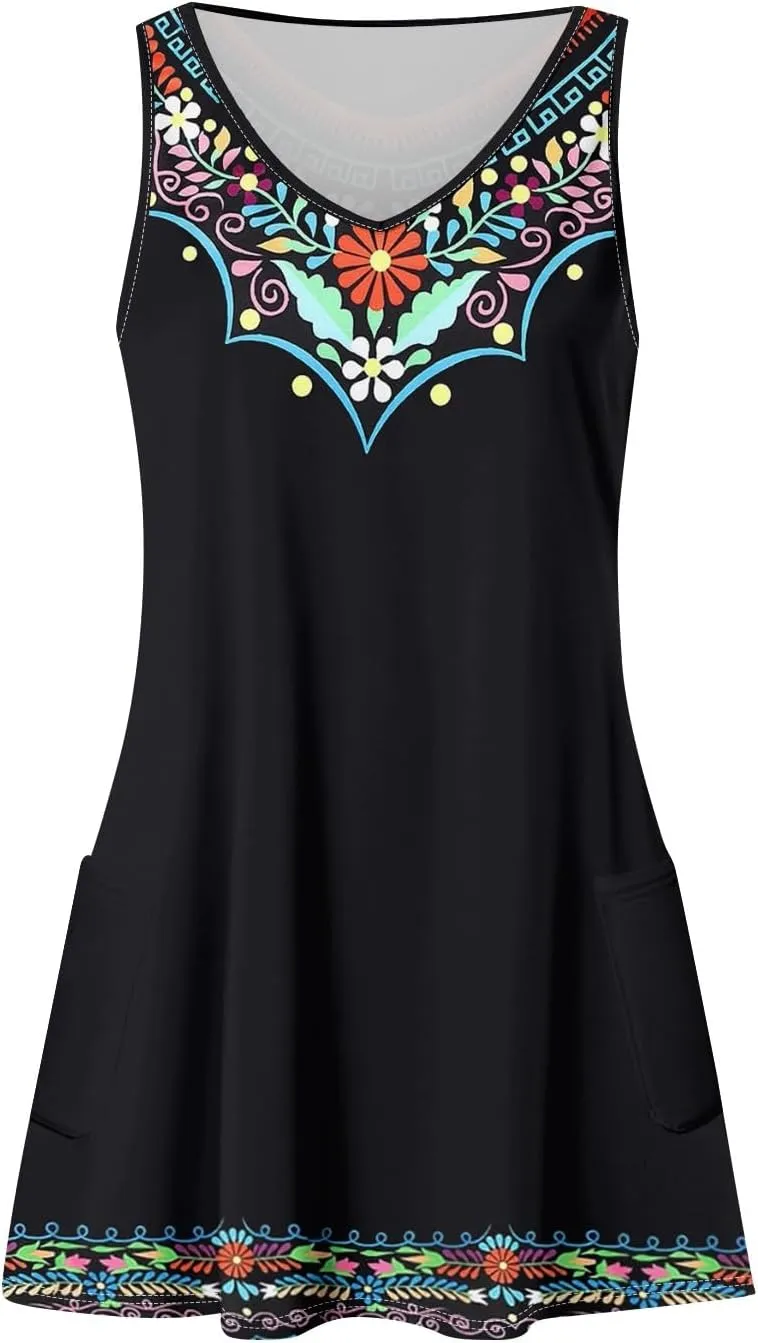 Dresses for Women 2025 Casual V Neck Mini Sleeveless Summer Sun Dress Loose Fit Sundresses with Pockets