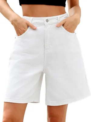 ELLEVEN Bermuda Jorts Baggy Jean Shorts - Casual Loose Fit Wide Leg Knee Length Denim Shorts with Elastic Waist
