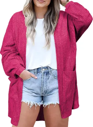 Eytino Womens Plus Size Cardigan Long Sleeve Open Front Casual Knit Sweaters with Pockets Loose Outwear(1X-5X)