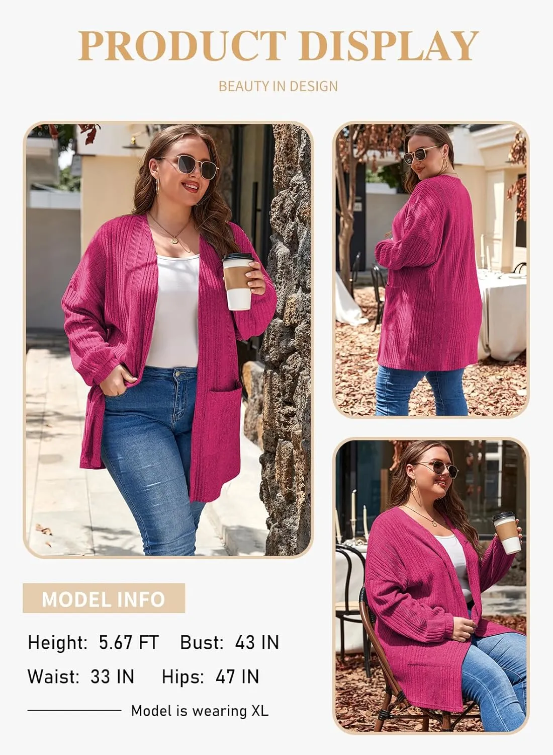 Eytino Womens Plus Size Cardigan Long Sleeve Open Front Casual Knit Sweaters with Pockets Loose Outwear(1X-5X)