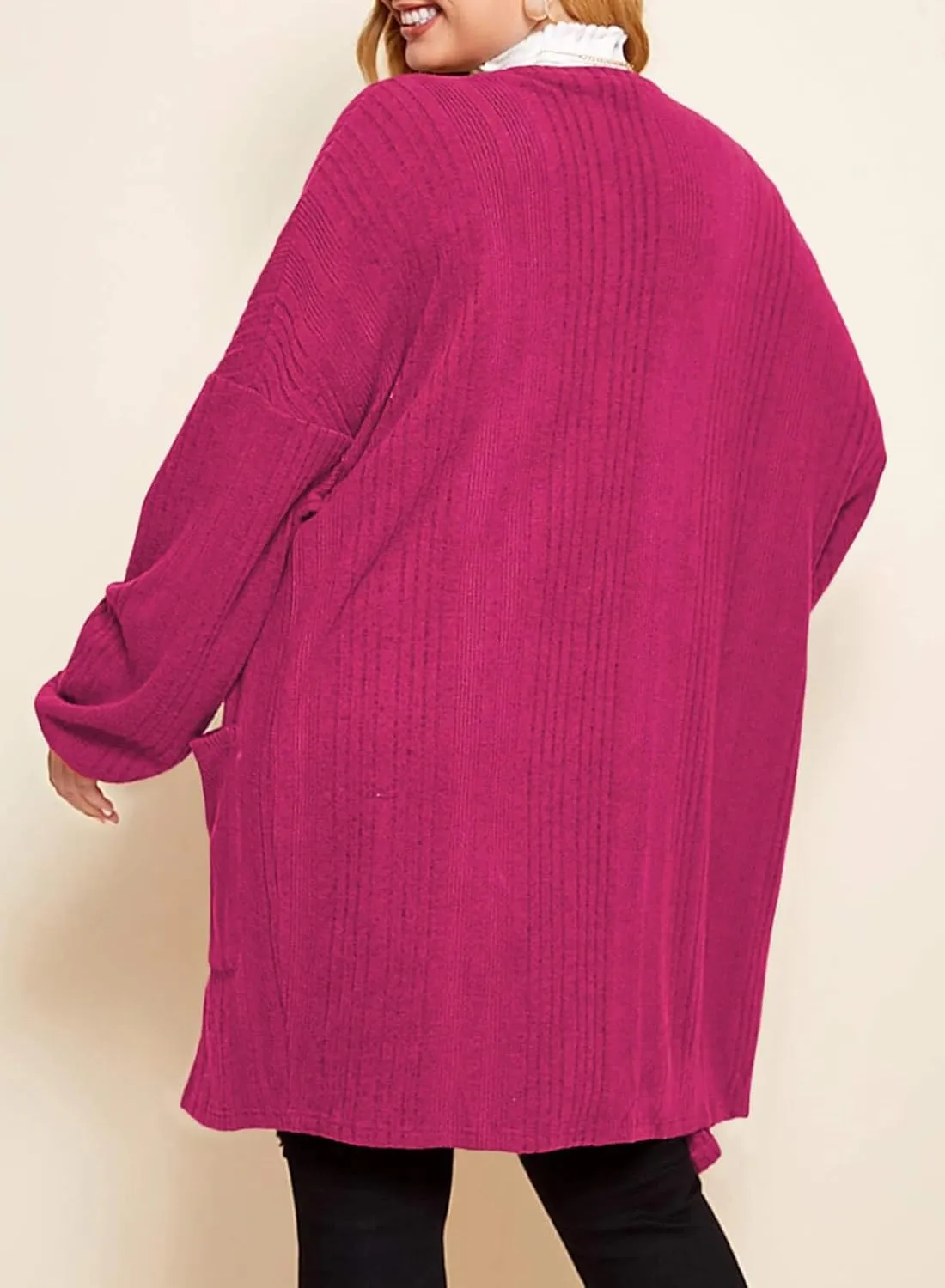 Eytino Womens Plus Size Cardigan Long Sleeve Open Front Casual Knit Sweaters with Pockets Loose Outwear(1X-5X)