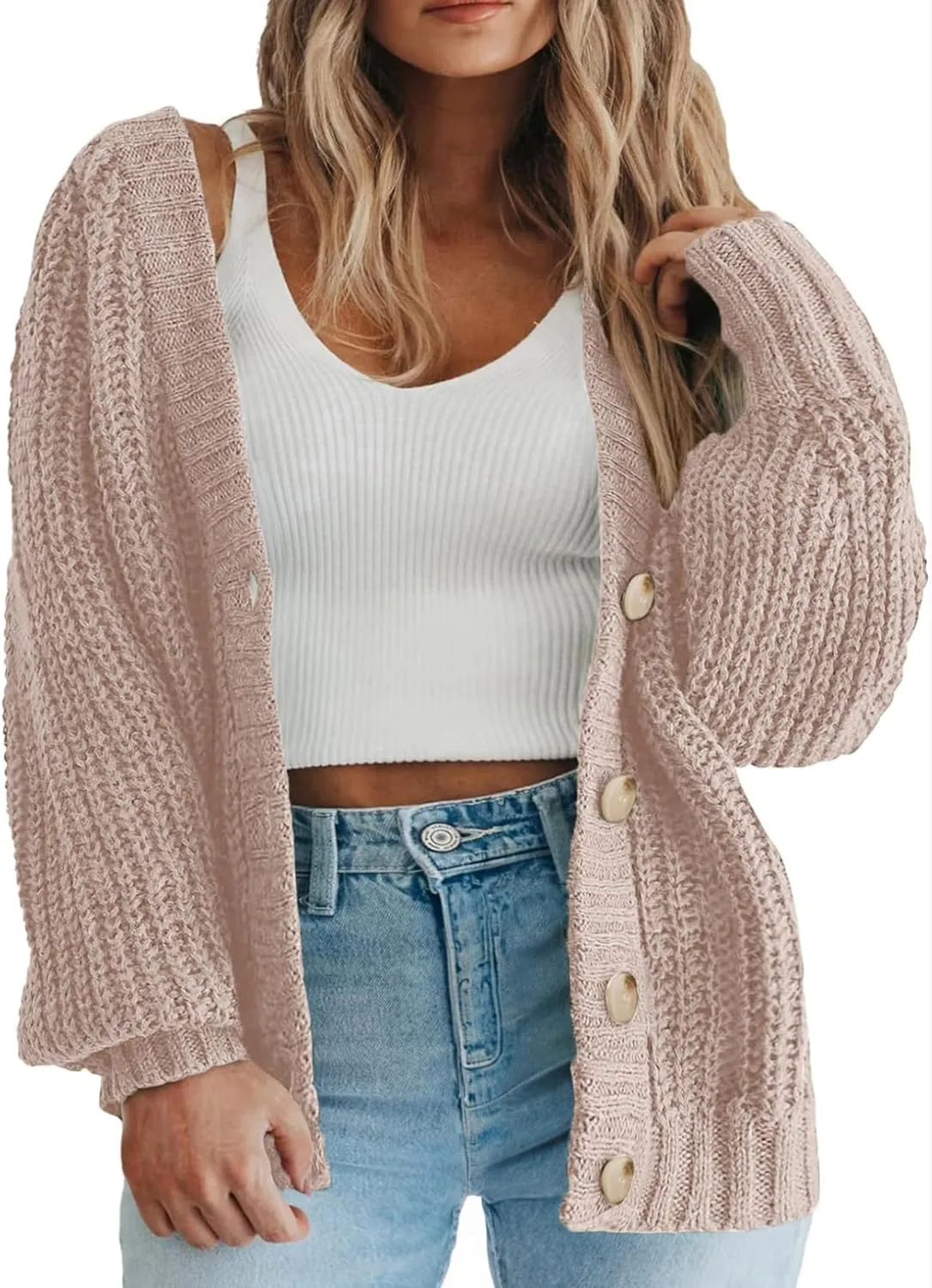 Eytino Womens Plus Size Cardigan Sweater Long Sleeve Button Down Chunky Knit Open Front Cardigans Outwear(1X-5X)