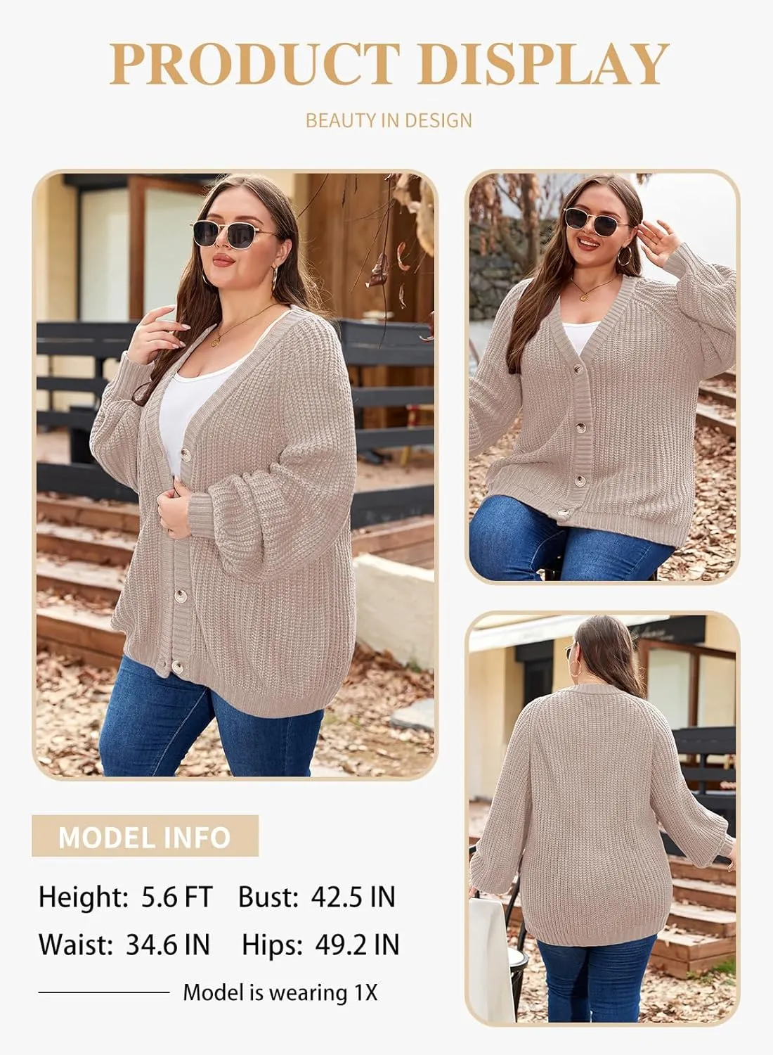 Eytino Womens Plus Size Cardigan Sweater Long Sleeve Button Down Chunky Knit Open Front Cardigans Outwear(1X-5X)