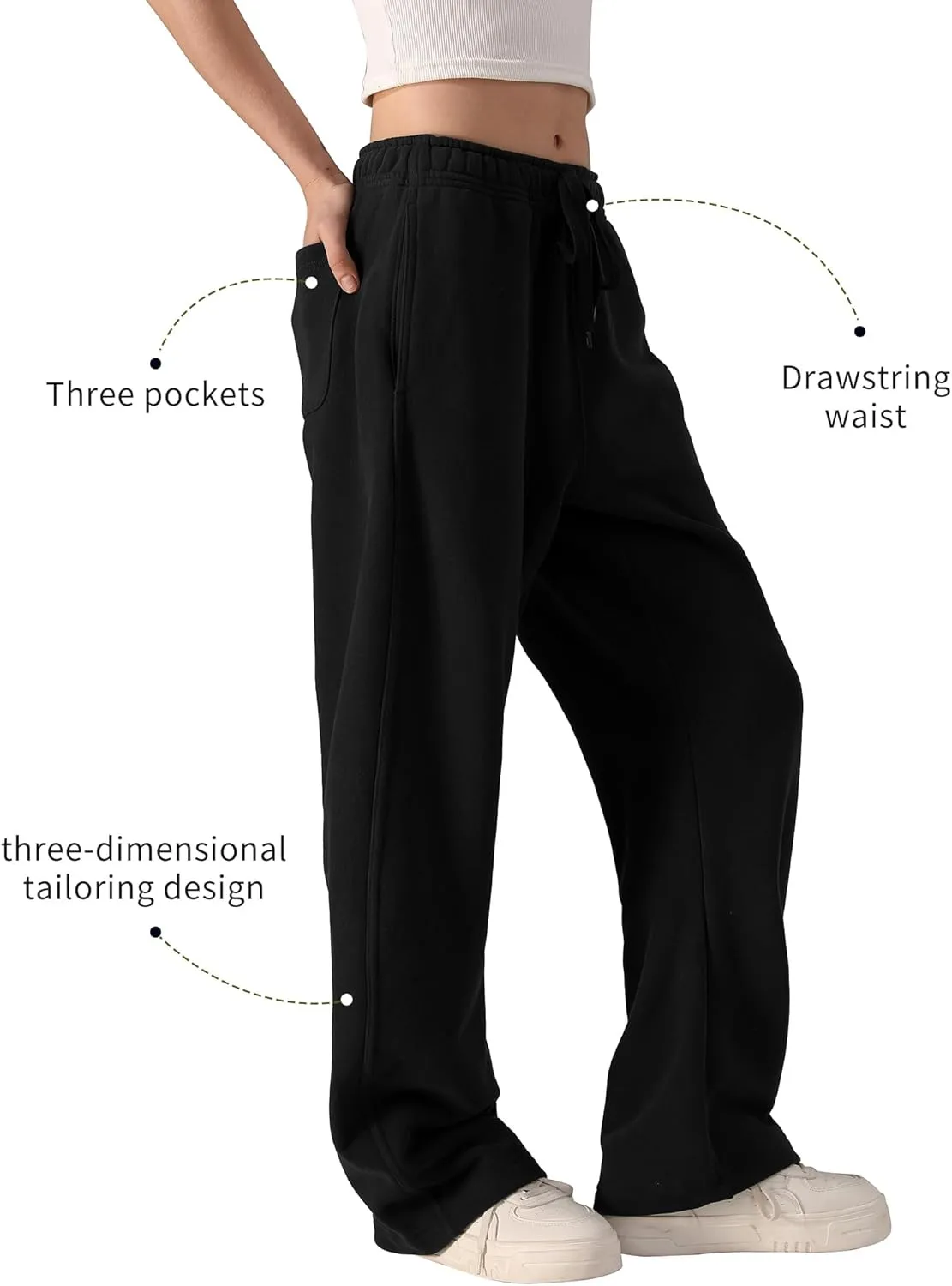 FAIABLE Women's Sweatpants Wide Leg - Super Soft Sweat Pants Fleece Baggy Joggers with Pockets, Drawstring & Relaxed Fit