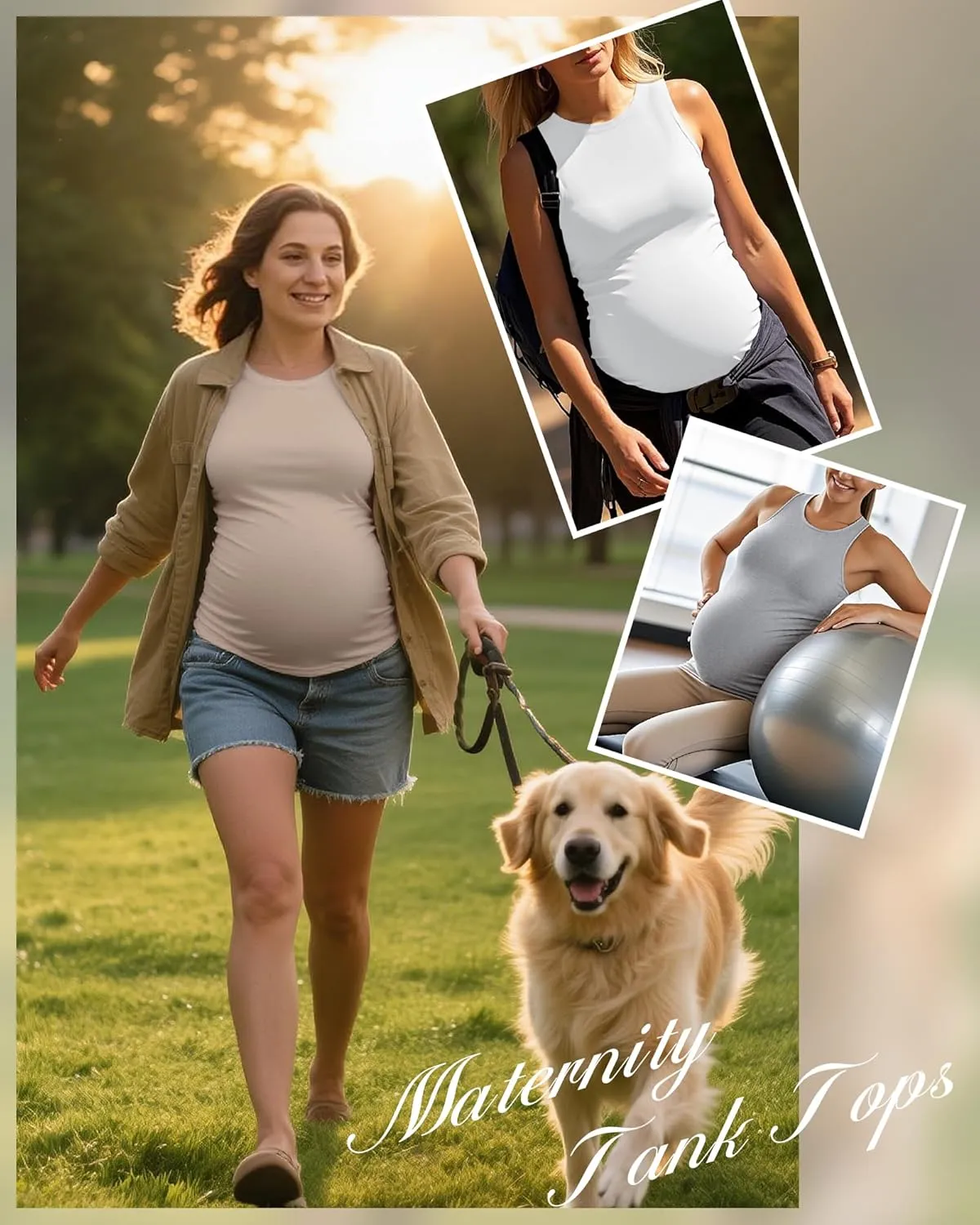 Ficerd 4 Pack Women's Maternity Tank Tops, Side Ruched Sleeveless Pregnancy Shirts Summer Comfy Round Neck Maternity Vest Tee