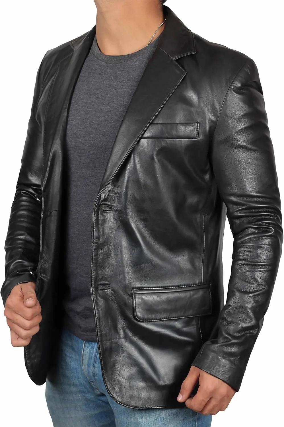 fjackets Leather Blazer for Men - Black & Brown Real Lambskin Casual Men's Leather Jacket Coats
