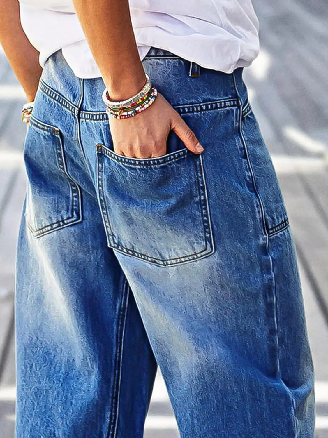 Flamingals Barrel Jeans for Women Trendy High Waisted Stretchy Boyfriend Cropped Jeans Roll Hem Denim Ankle Pants
