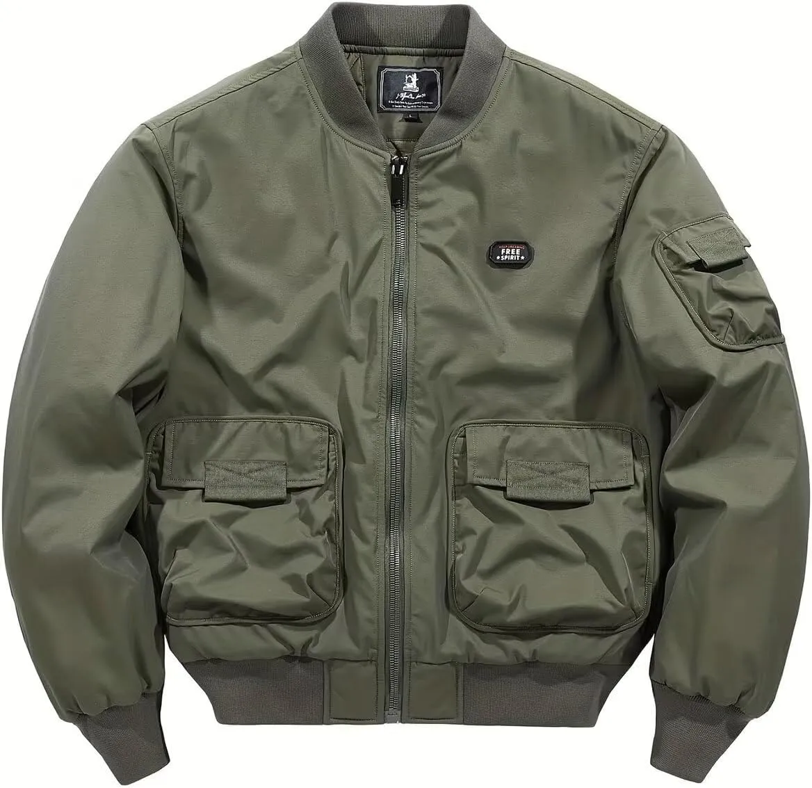 FTIMILD Military Bomber Jacket for Men Casual Windbreaker Jacket Mens Spring and Fall Jacket with Pockets and US Armband