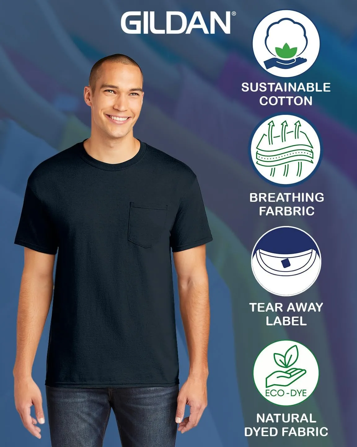 Gildan 5300 Pocket T-Shirts for Men, Bulk Undershirts for Men Multipack - Heavy Cotton Crewneck Pocket Tee Shirts