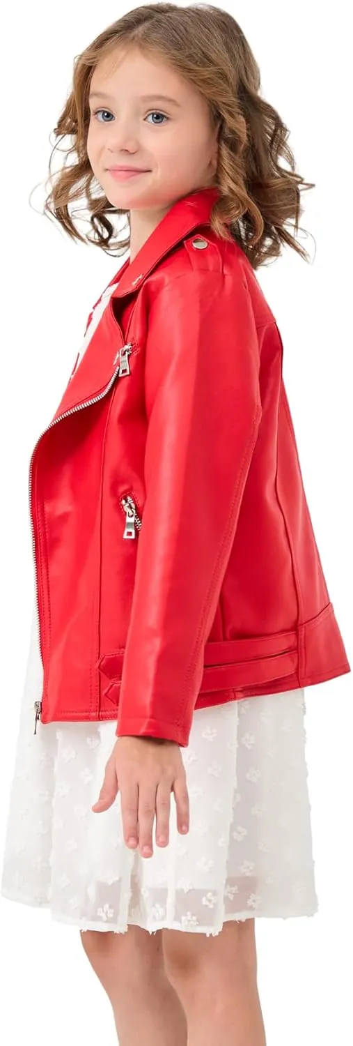 Girls Boys Biker Jacket Faux Leather Rivets Leather Motor Jacket Coat For Kids 3-16Years