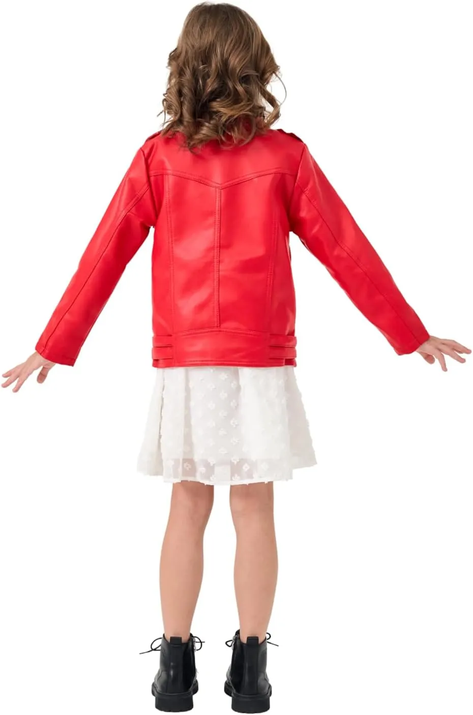 Girls Boys Biker Jacket Faux Leather Rivets Leather Motor Jacket Coat For Kids 3-16Years