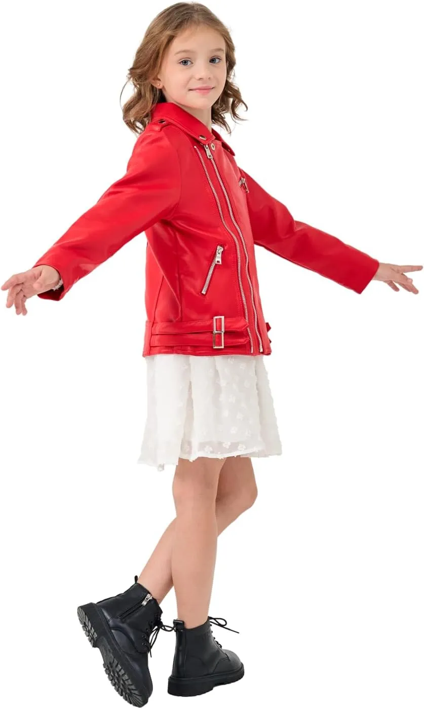 Girls Boys Biker Jacket Faux Leather Rivets Leather Motor Jacket Coat For Kids 3-16Years