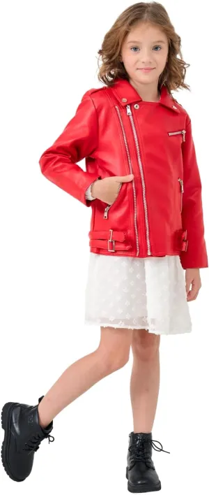 Girls Boys Biker Jacket Faux Leather Rivets Leather Motor Jacket Coat For Kids 3-16Years