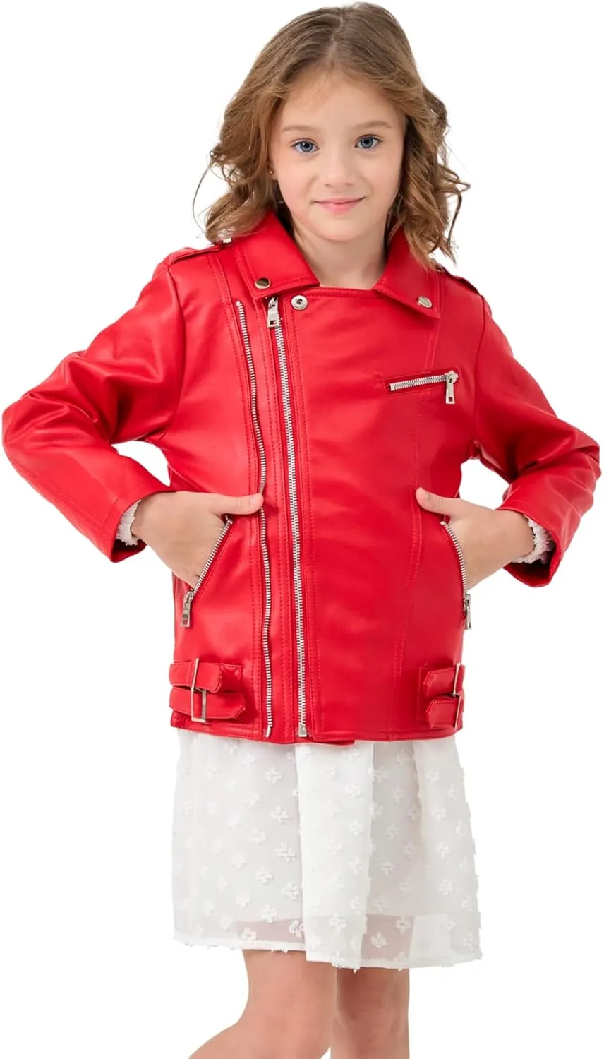 Girls Boys Biker Jacket Faux Leather Rivets Leather Motor Jacket Coat For Kids 3-16Years