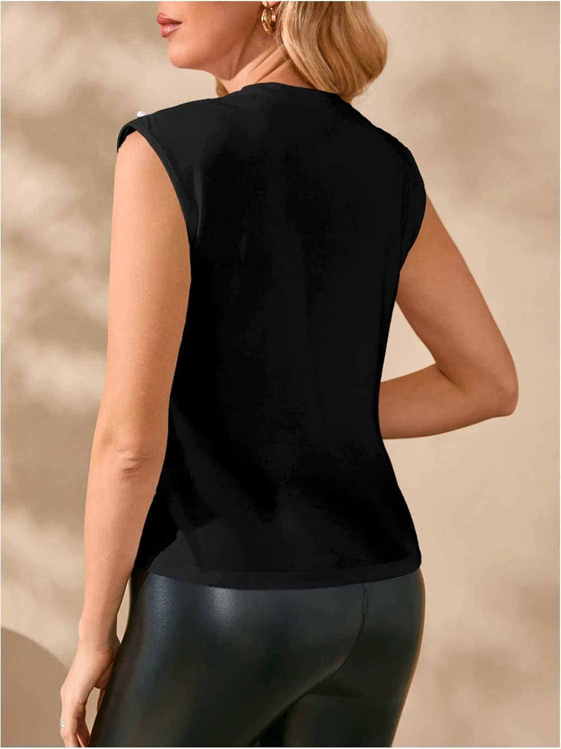 GORGLITTER Women's Pearl Beaded Top Summer Outfits 2025 Sleeveless Shoulder Pad Tee T-Shirt