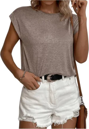 GORGLITTER Women's Pearl Beaded Top Summer Outfits 2025 Sleeveless Shoulder Pad Tee T-Shirt