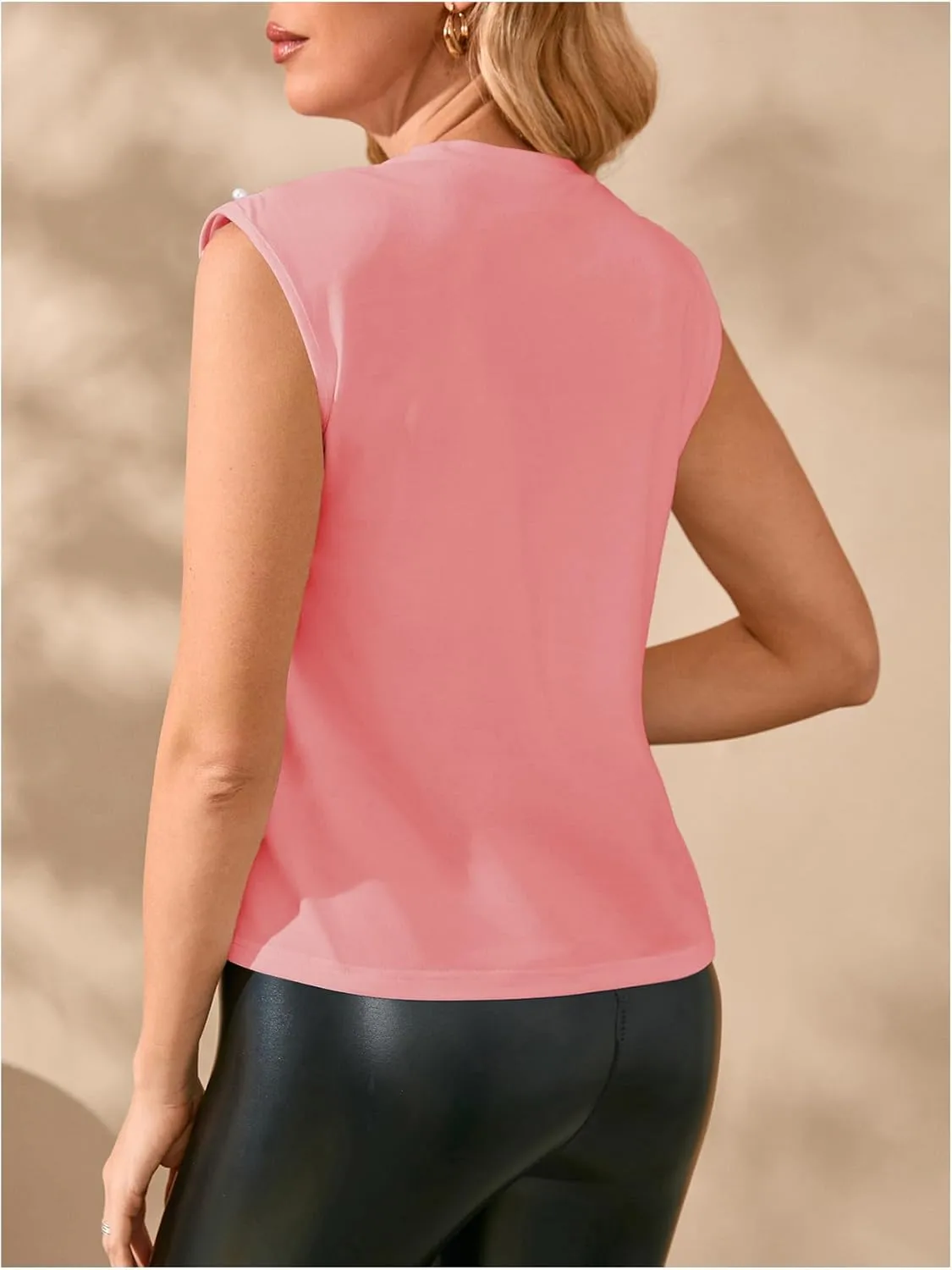 GORGLITTER Women's Pearl Beaded Top Summer Outfits 2025 Sleeveless Shoulder Pad Tee T-Shirt