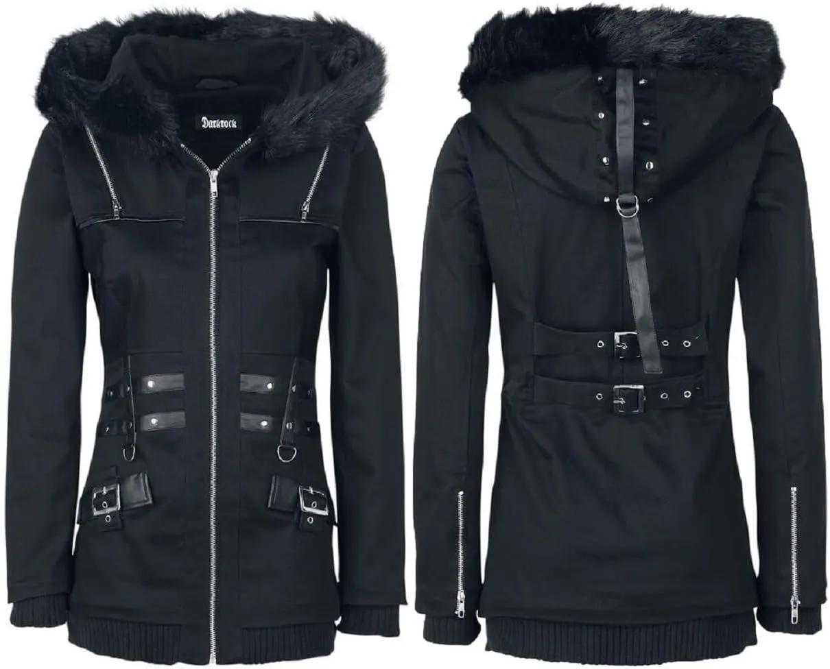 Goth Women Lightweight Black Coat/Hooded Safari Utility Coat Outerwear Jacket/Winter Jacket/USA
